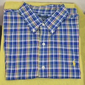 Ralph Lauren Men's Button-Down Long Sleeve Plaid Shirt Blue Yellow White XL
